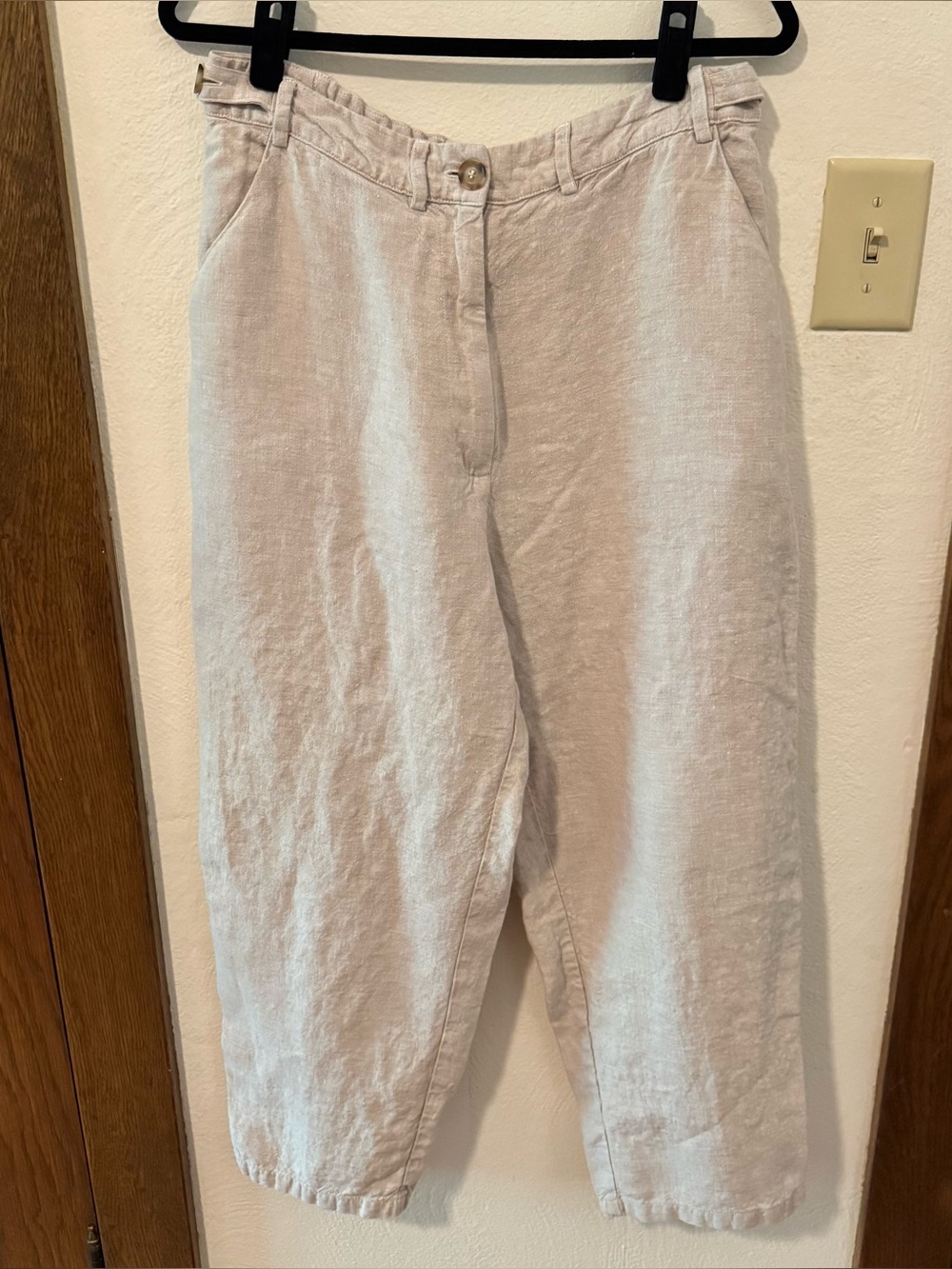 Metta Melbourne Beige Linen Adjustable Waist Baseball Tapered Leg Pants Size 3
